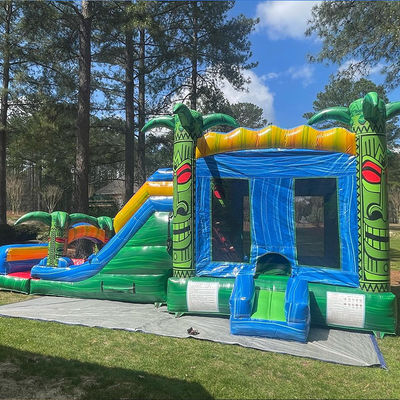 Kinder-Sprung-Trampolin-Spiele Grün aufblasbares Tiki Huk Schloss Kombo-Rutschbecken