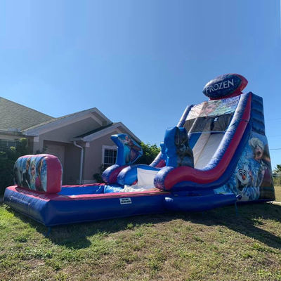 Maximale Kapazität 100-500kg Aufblasbare eingefrorene Themen Bounce House Wasserrutsche mit großem Pool