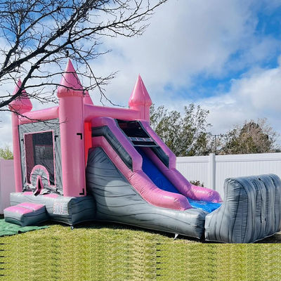 Pink und Grau Kinderburg Aufblasbares Sprunghaus Schlittschwimmbad Kombo Party Miete
