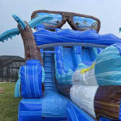 Machen Sie sich bereit für einen 40 Fuß hohen aufblasbaren Wasserrutsch mit Pool und riesigem Surfbrett
