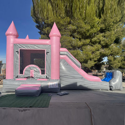 Pink und Grau Kinderburg Aufblasbares Sprunghaus Schlittschwimmbad Kombo Party Miete