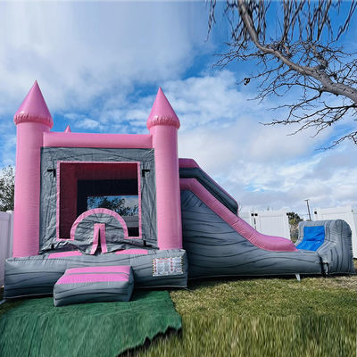 Pink und Grau Kinderburg Aufblasbares Sprunghaus Schlittschwimmbad Kombo Party Miete