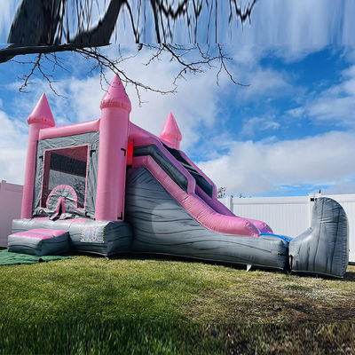 Pink und Grau Kinderburg Aufblasbares Sprunghaus Schlittschwimmbad Kombo Party Miete