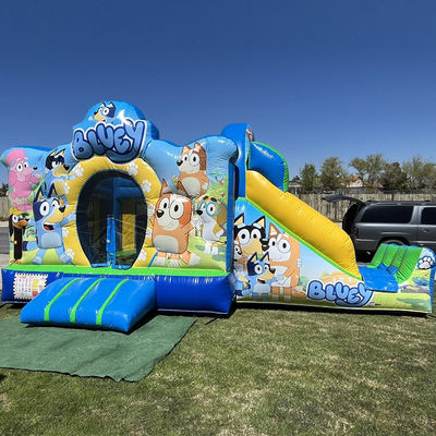 Vermietung für Geschäftspartys PVC Bluey Cartoon Bounce Jumping House Schloss mit Rutsche
