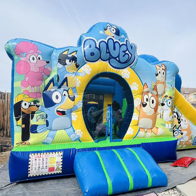 Vermietung für Geschäftspartys PVC Bluey Cartoon Bounce Jumping House Schloss mit Rutsche