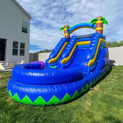 Kleine Wasserrutsche aufblasbar mit Pool Sommer Palmenbaum Klein Blaue Kinderspielzeug Rutschspiele