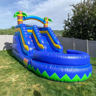 Kleine Wasserrutsche aufblasbar mit Pool Sommer Palmenbaum Klein Blaue Kinderspielzeug Rutschspiele