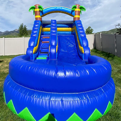 Kleine Wasserrutsche aufblasbar mit Pool Sommer Palmenbaum Klein Blaue Kinderspielzeug Rutschspiele