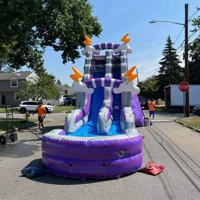 Kinderspielzeug Sommer aufblasbarer Wasserpark mit Pool und lila Wasserrutsche