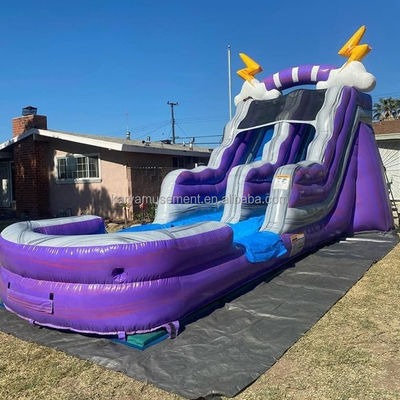 Kinderspielzeug Sommer aufblasbarer Wasserpark mit Pool und lila Wasserrutsche