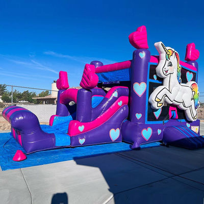 Reparatur-Kits zur Verfügung gestellt kommerzielle PVC Rainbow Einhorn Sprunghaus mit Rutsche und Pool