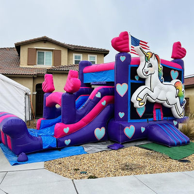 Reparatur-Kits zur Verfügung gestellt kommerzielle PVC Rainbow Einhorn Sprunghaus mit Rutsche und Pool