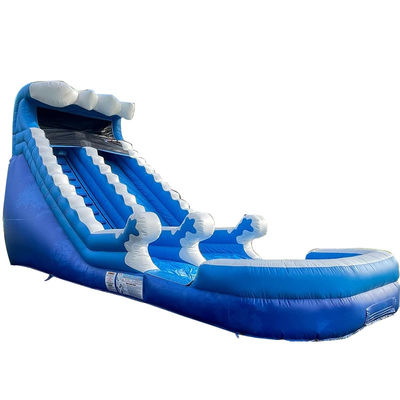 Individuelles Logo Sommer aufblasbarer Wasserpark mit blauen Wellen Wasserrutsche