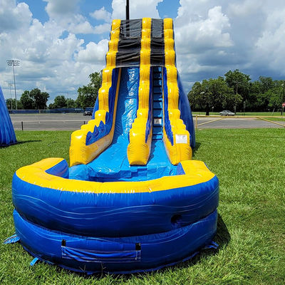 Erwachsenengröße kommerzielle aufblasbare Wasserrutsche mit Pool in gelb gestreiftem Design