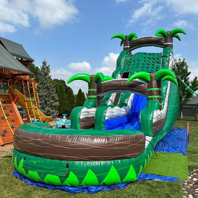 Erwachsenengröße kommerzielle aufblasbare Wasserrutsche mit Pool in gelb gestreiftem Design