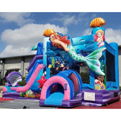 Kinder Bouncy Castle Meerjungfrau Thema Aufblasbares Sprunghaus mit Schiebe kundenspezifische Farbe