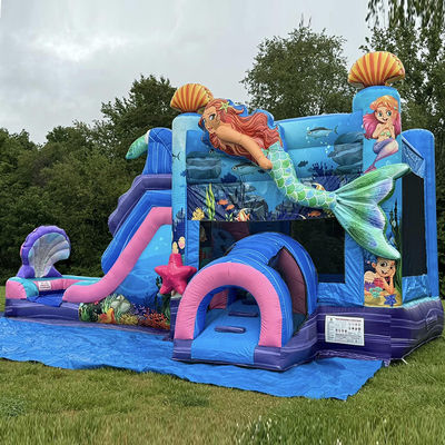 Kinder Bouncy Castle Meerjungfrau Thema Aufblasbares Sprunghaus mit Schiebe kundenspezifische Farbe