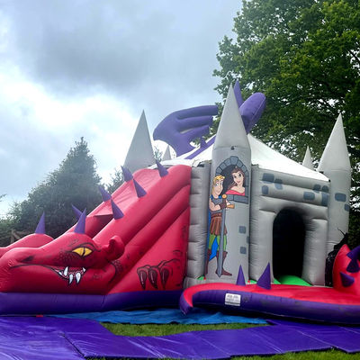 Roter Dinosaurier Sprungburg mit Rutsche Wie man seinen Drachen trainiert Aufblaser Sprunghaus