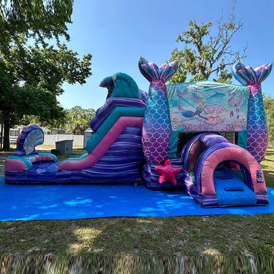Farbenfrohe Meerjungfrau aufblasbare Sprungburg mit Wasserrutsche und Pool Party Miete