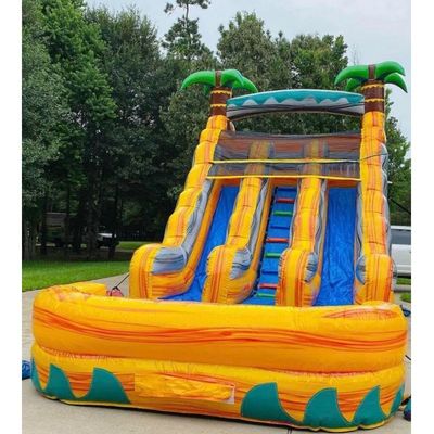 5-10 Passagiere PVC Aufblasbare Wasserrutsche CE-Normen Blaser Grüne Palme mit Pool