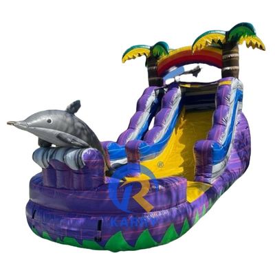 5-10 Passagiere PVC Aufblasbare Wasserrutsche CE-Normen Blaser Grüne Palme mit Pool