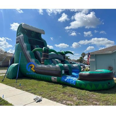5-10 Passagiere PVC Aufblasbare Wasserrutsche CE-Normen Blaser Grüne Palme mit Pool