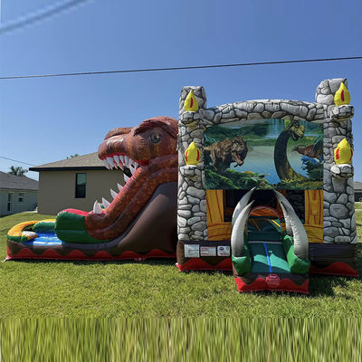 Party-Vermietungen Muss-Have-Anpassung Akzeptiert Jurassic Dinosaur Thema kommerzielles PVC aufblasbares Sprunghaus mit Rutsche