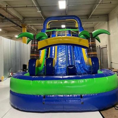 Indoor Doppelschichtverstärkte PVC-Palmbaum aufblasbare Doppelslide Wasserrutsche mit Pool für Kinder und Erwachsene