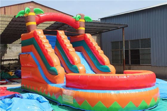 Indoor Doppelschichtverstärkte PVC-Palmbaum aufblasbare Doppelslide Wasserrutsche mit Pool für Kinder und Erwachsene
