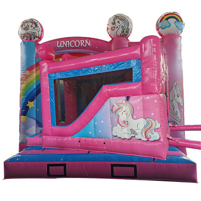 Kinder aufblasbare Spielzeuge Springende Burg Party Springen Regenbogen Einhorn Thema mit Trockenrutsche