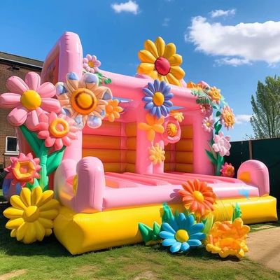 PORTABLE Attraktiv Hochzeit Aufblastrampoline 2024 Schloss mit dekorativen Blumen