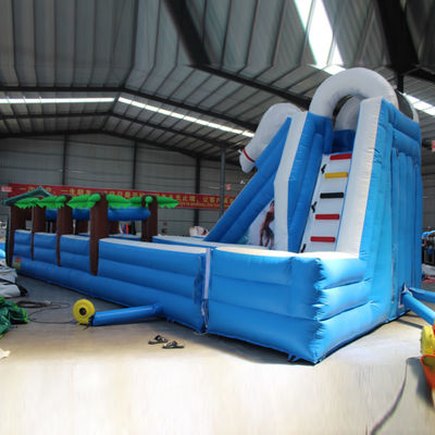 Park Polar Bear-Serie aufblasbare Wasserrutsche mit Schwimmbad aus Oxford-Stoff
