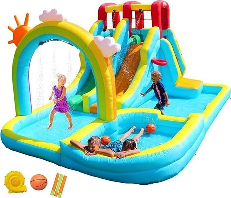 Regenbogen-Wasservorhang und Felsklettern aufblasbares Wasser Doppelslide-Park-Spiel für Kinder