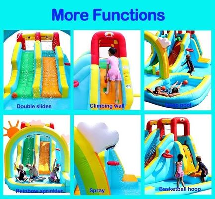 Regenbogen-Wasservorhang und Felsklettern aufblasbares Wasser Doppelslide-Park-Spiel für Kinder