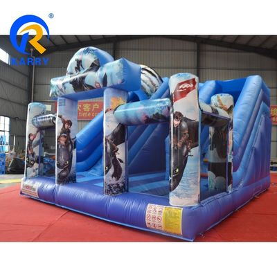 Outdoor-Spielplatz PVC-Marke Wie man seinen Drachen trainiert Aufblasbare Türsteher mit 2 Rutschspiele