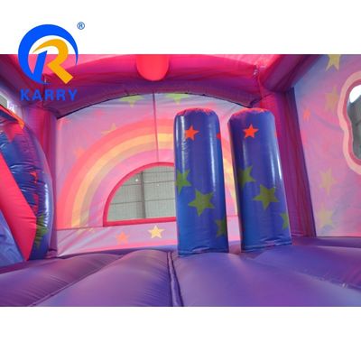 PVC Regenbogen Einhorn aufblasbarer Türsteherhaus mit aufblasbarer Poolrutsche und 3 in 1 Spiel
