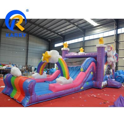PVC Regenbogen Einhorn aufblasbarer Türsteherhaus mit aufblasbarer Poolrutsche und 3 in 1 Spiel
