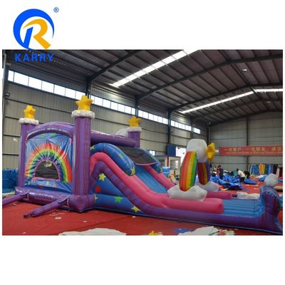 PVC Regenbogen Einhorn aufblasbarer Türsteherhaus mit aufblasbarer Poolrutsche und 3 in 1 Spiel