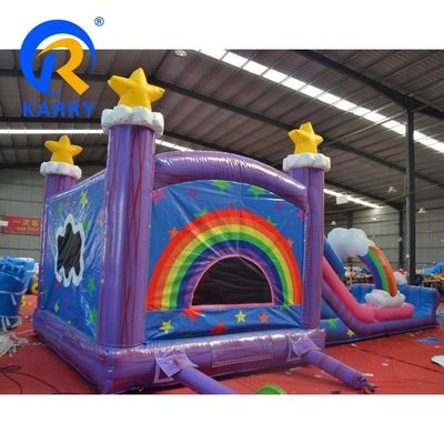 PVC Regenbogen Einhorn aufblasbarer Türsteherhaus mit aufblasbarer Poolrutsche und 3 in 1 Spiel