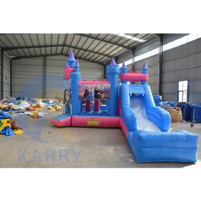 Unisex-Anpassung aufblasbares 3 in 1 Schloss mit Frozen-Thema Blau Farbe und langer Rutsche