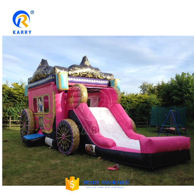 2023 Pink aufblasbare Prinzessin Kutsche Sprungkasten mit Rutschen Kindes Lieblingsspielzeug