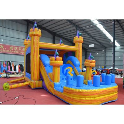 23 x 13ft Crossover-Bauwerk aufblasbares Sprunghaus mit PVC-Rutsche Gelbe Burg