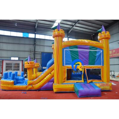 23 x 13ft Crossover-Bauwerk aufblasbares Sprunghaus mit PVC-Rutsche Gelbe Burg