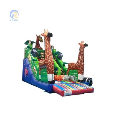 Aufblasbare Doppelslide Safari Tierthema Sprungrutsche mit mächtiger Giraffe und mehr