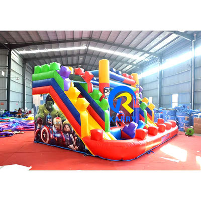 PVC 23ft Crossover Gebäudeblock Schloss aufblasbares Sprunghaus mit Schieberegler und Blaser