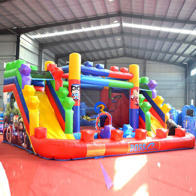 PVC 23ft Crossover Gebäudeblock Schloss aufblasbares Sprunghaus mit Schieberegler und Blaser