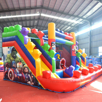 PVC 23ft Crossover Gebäudeblock Schloss aufblasbares Sprunghaus mit Schieberegler und Blaser