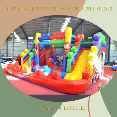 PVC 23ft Crossover Gebäudeblock Schloss aufblasbares Sprunghaus mit Schieberegler und Blaser