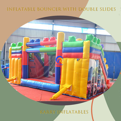 PVC 23ft Crossover Gebäudeblock Schloss aufblasbares Sprunghaus mit Schieberegler und Blaser
