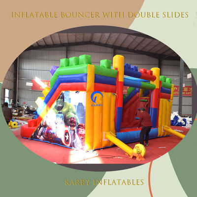 PVC 23ft Crossover Gebäudeblock Schloss aufblasbares Sprunghaus mit Schieberegler und Blaser